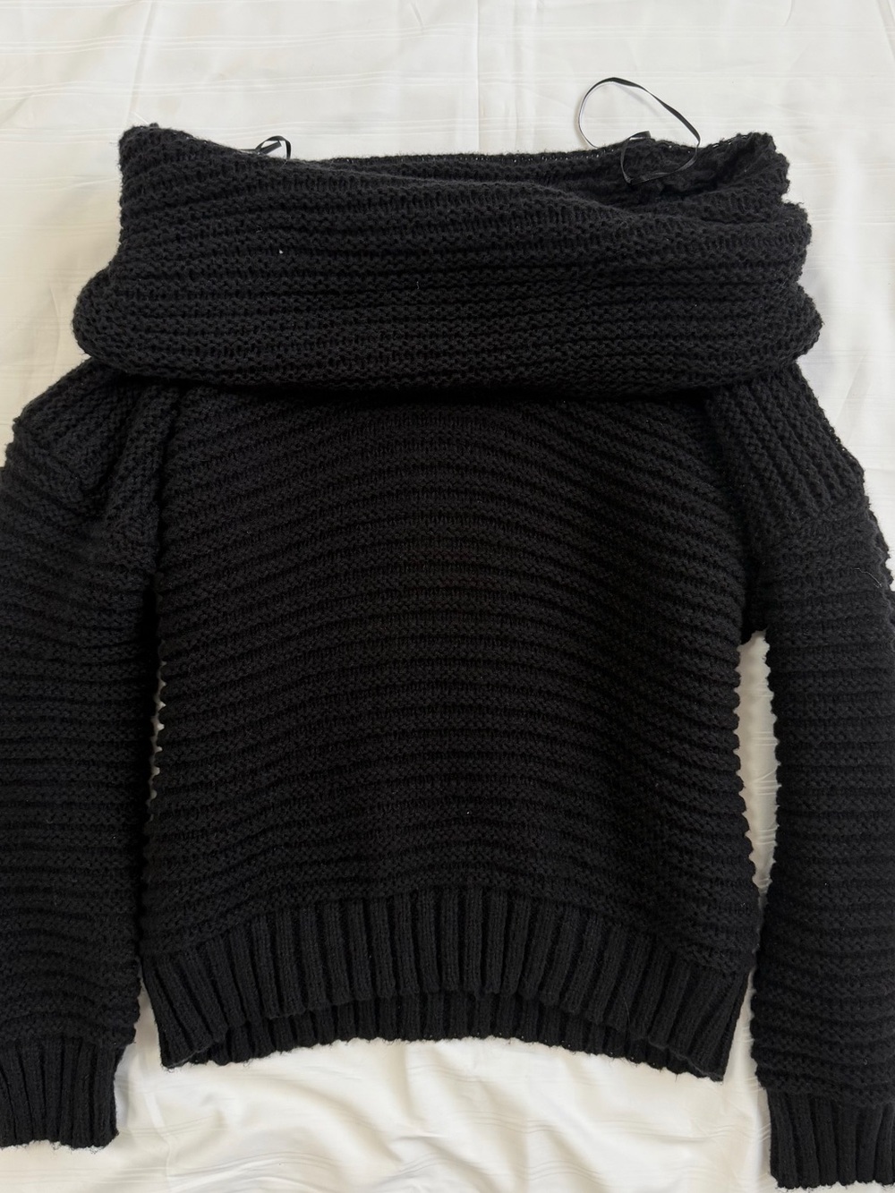 Cozy Black Off-Shoulder Chunky Knit Sweater